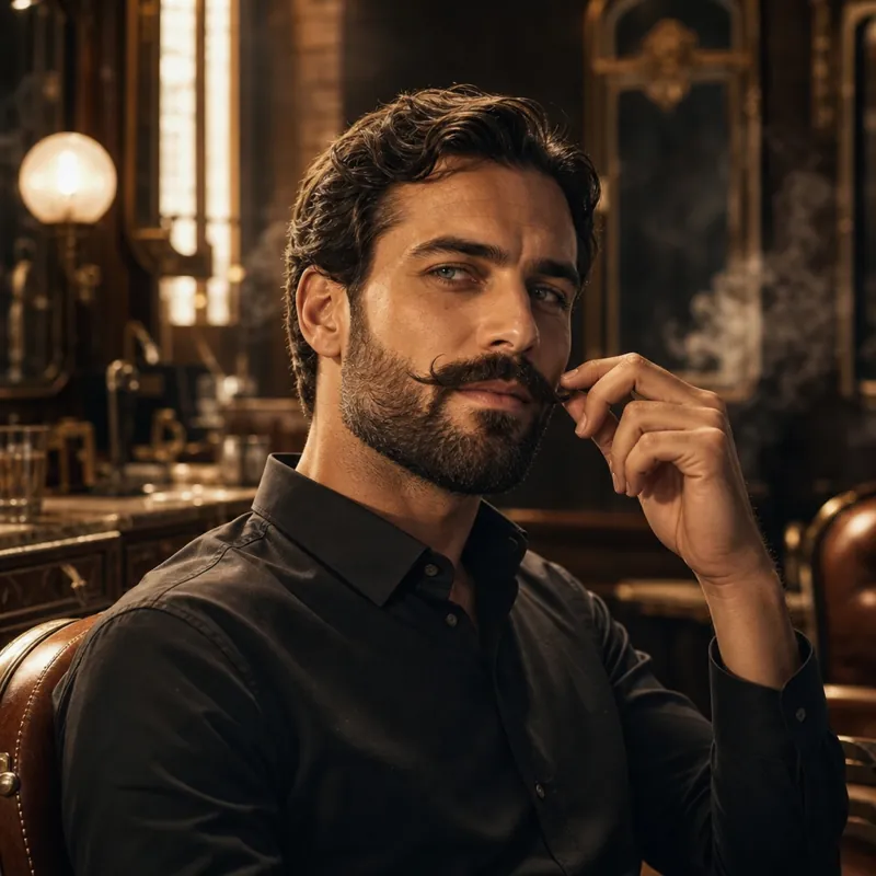Barber shaping a beard's cheek line with a straight razor